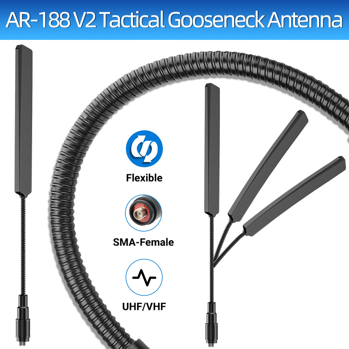 ABBREE AR-188 Gooseneck Tactical Antenna SMA-Female VHF UHF for Baofeng UV-5R MINI UV-5RH 21 PRO QUANSHENG UV-K5 Walkie Talkie