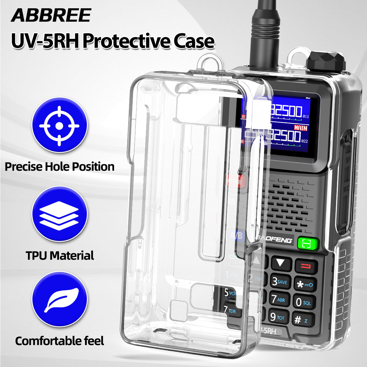 ABBREE Thin Clear Two Way Radio Case Soft TPU High Quality Transparent Dust Fall Protection Exclusive for UV-5RH Handheld Radio