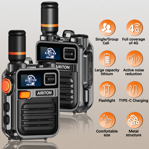 (Lifetime Free) Airiton Walkie Talkies Fast Radio Unlimited Range Nationwide Long Distance Handheld 4G LTE POC Two Way Radio Rapid Push to Talk Over Cellular Radio Long Range (2 with SIM Card)