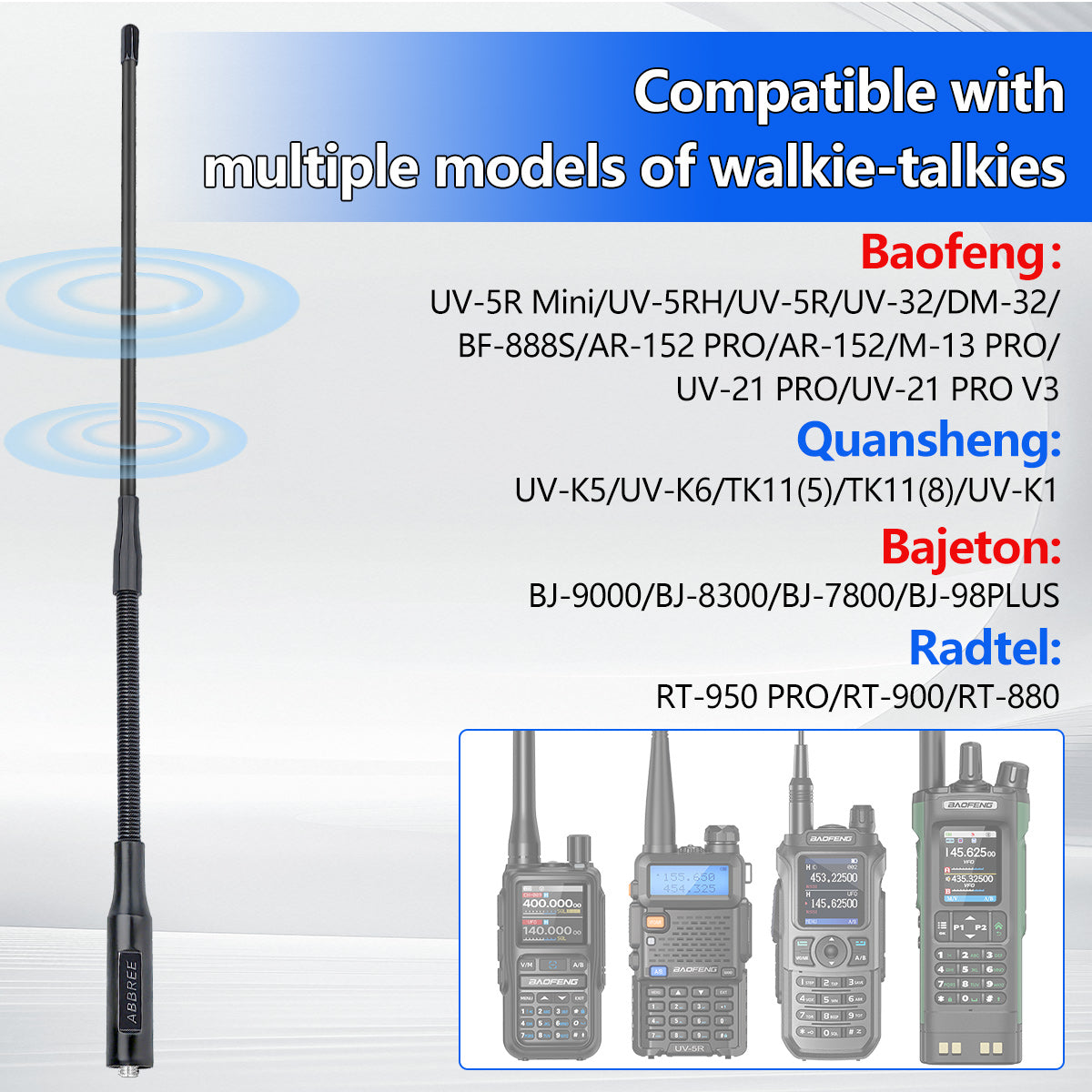 ABBREE AR-166 Gooseneck Walkie Talkie Antenna SMA-Female Dual Band UHF/VHF High Gain For BAOFENG UV-5R Mini UV-21PRO Ham Radio