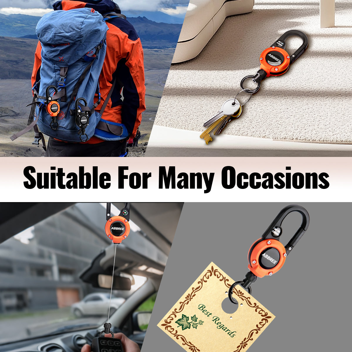 ABBREE Retractable Heavy Duty Pull Reel Carabiner Key Chains Strong Steel Wire Rope Buckle Outdoor Microphone Hanger Climbing