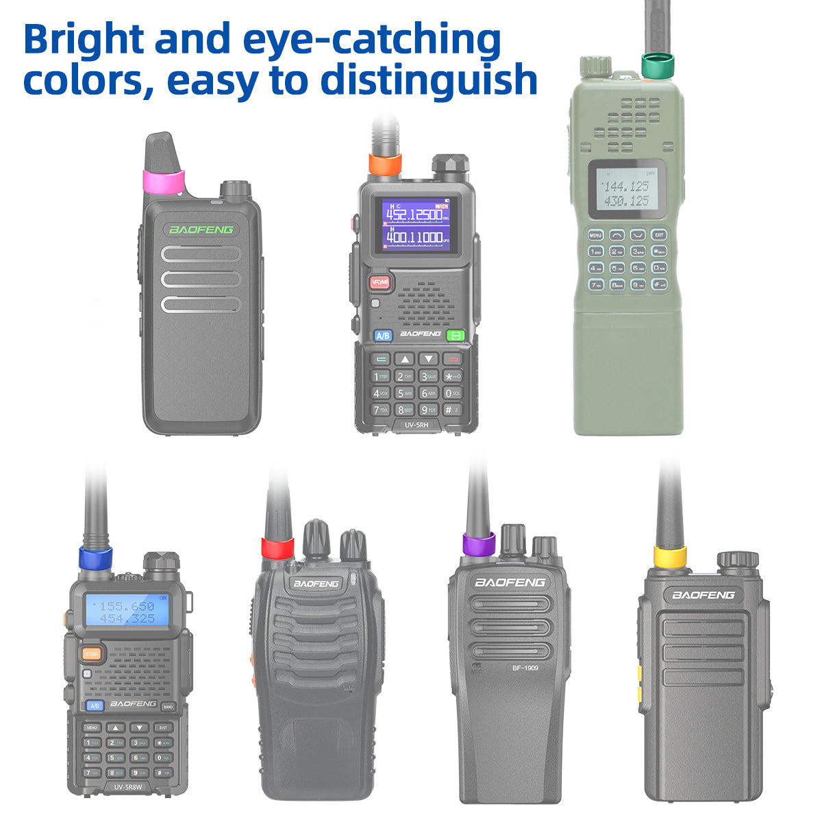 ABBREE 12 Colors Color ID Bands Distinguish for Radio Antenna BAOFENG BF-888S UV5R QUANSHENG UV-K5 XPR3500 XPR7380 Walike talkie