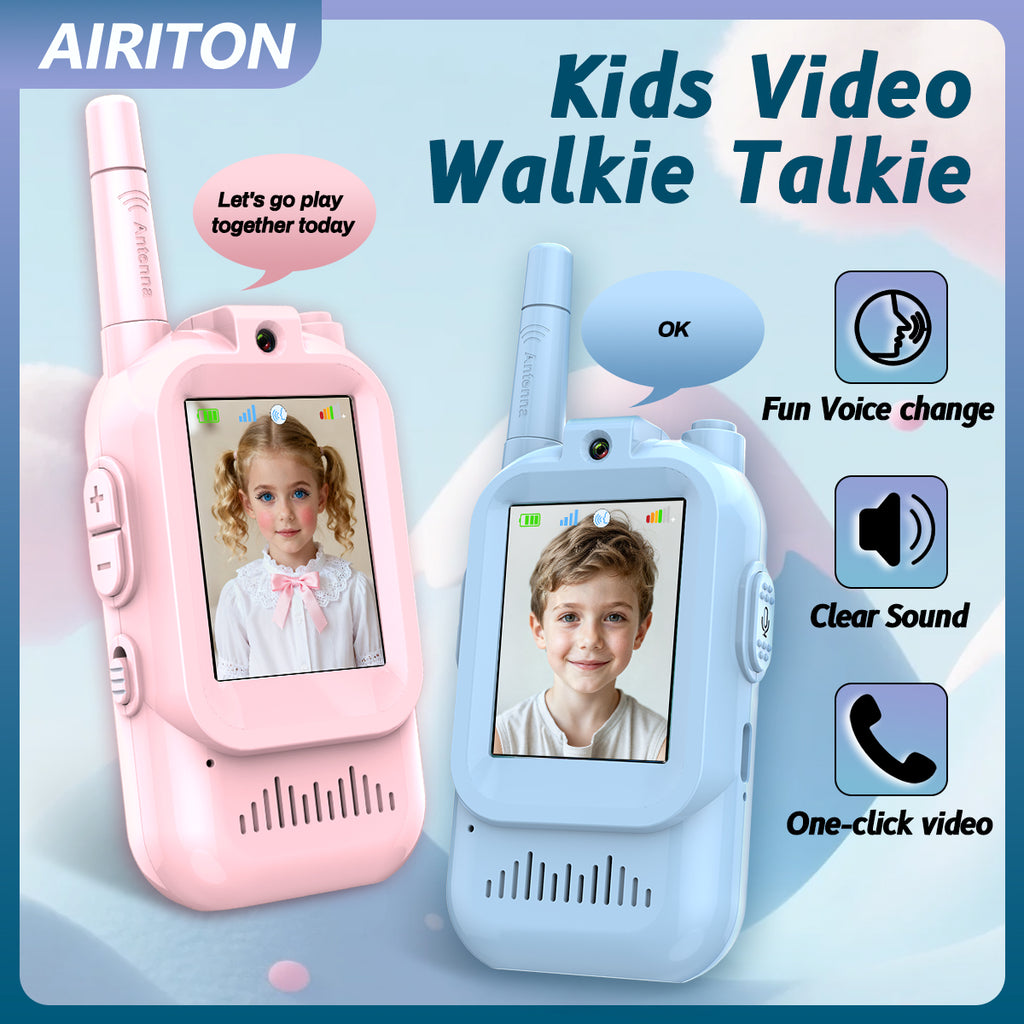 AIRITON Children's Video Walkie Talkies 2 Pack Rechargeable 2-inch High-definition Screen Voice Changer For Kids Gift Boys Girls