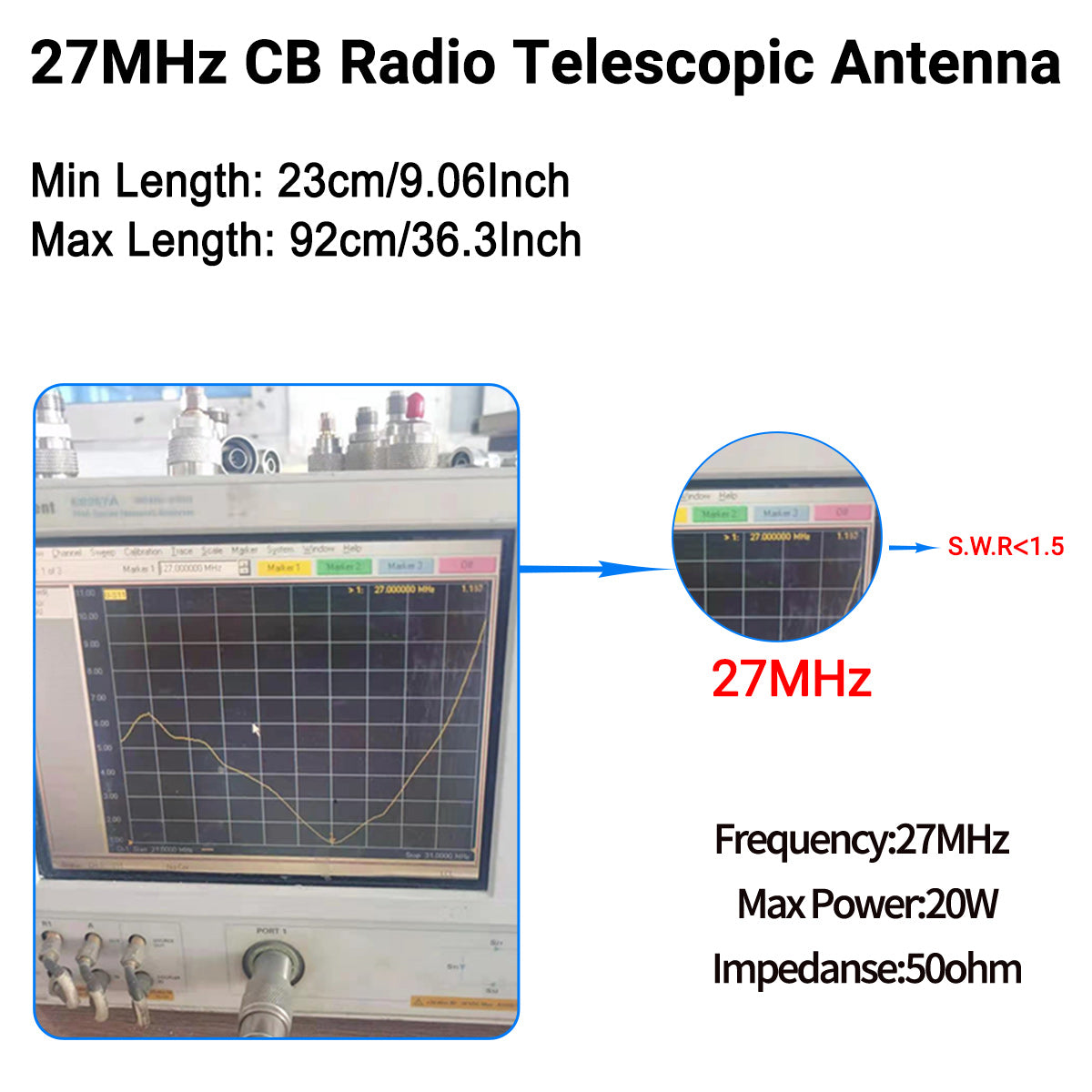 ABBREE CB Radio Antenna 27MHz SMA-Female Telescopic Walkie Talkie For BAJETON BJ-9000 BJ-7800 BJ-8300 Radtel RT-950PRO Radio