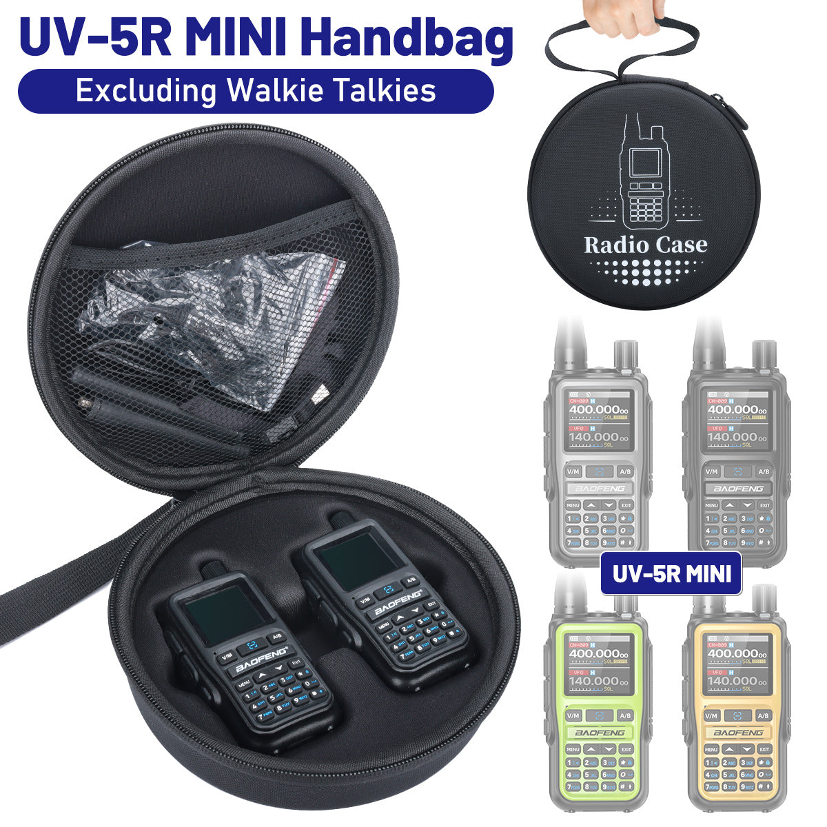 ABBREE UV-5R Mini Walkie Talkie Carrying Bag Dustproof Round Radio Case Camping Couple for Baofeng UV-5R Mini Mini-5 Ham Radio