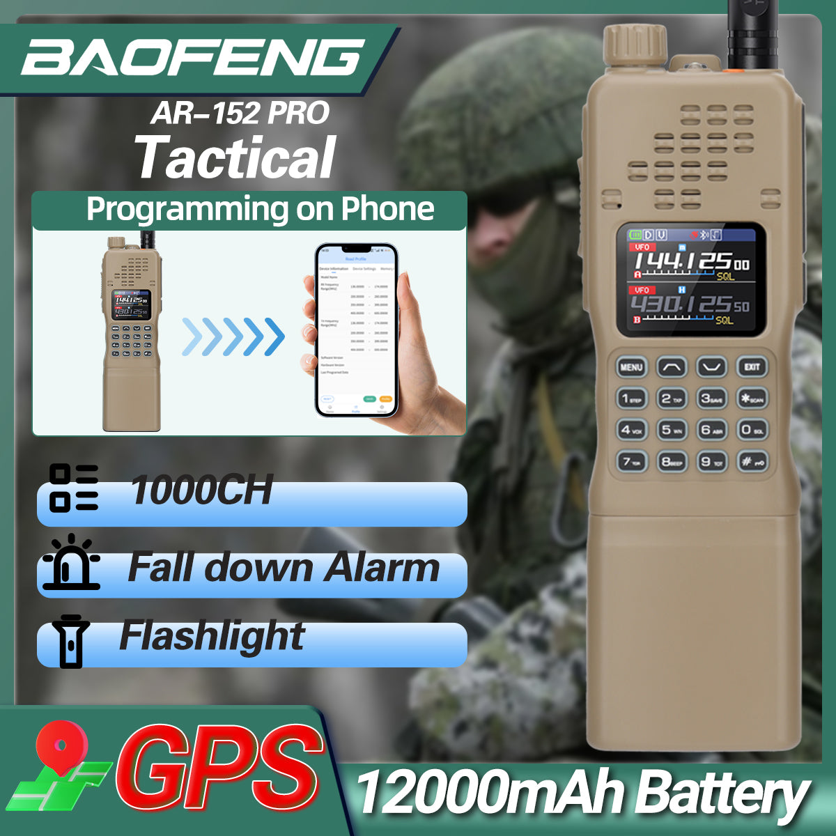 Baofeng AR-152 PRO GPS Ham Radio High Powerful CS Tactical Game Walkie Talkie Long Range Upgraded AR-152 Portable Two Way Radio