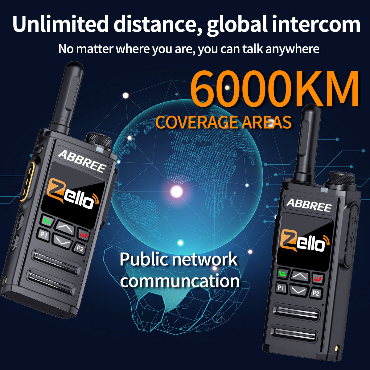 ABBREE GP-268 Network Walkie Talkie Zello Global POC Radio Wireless Unlimited distance SIM Card 4G Android Bluetooth Ham Radio