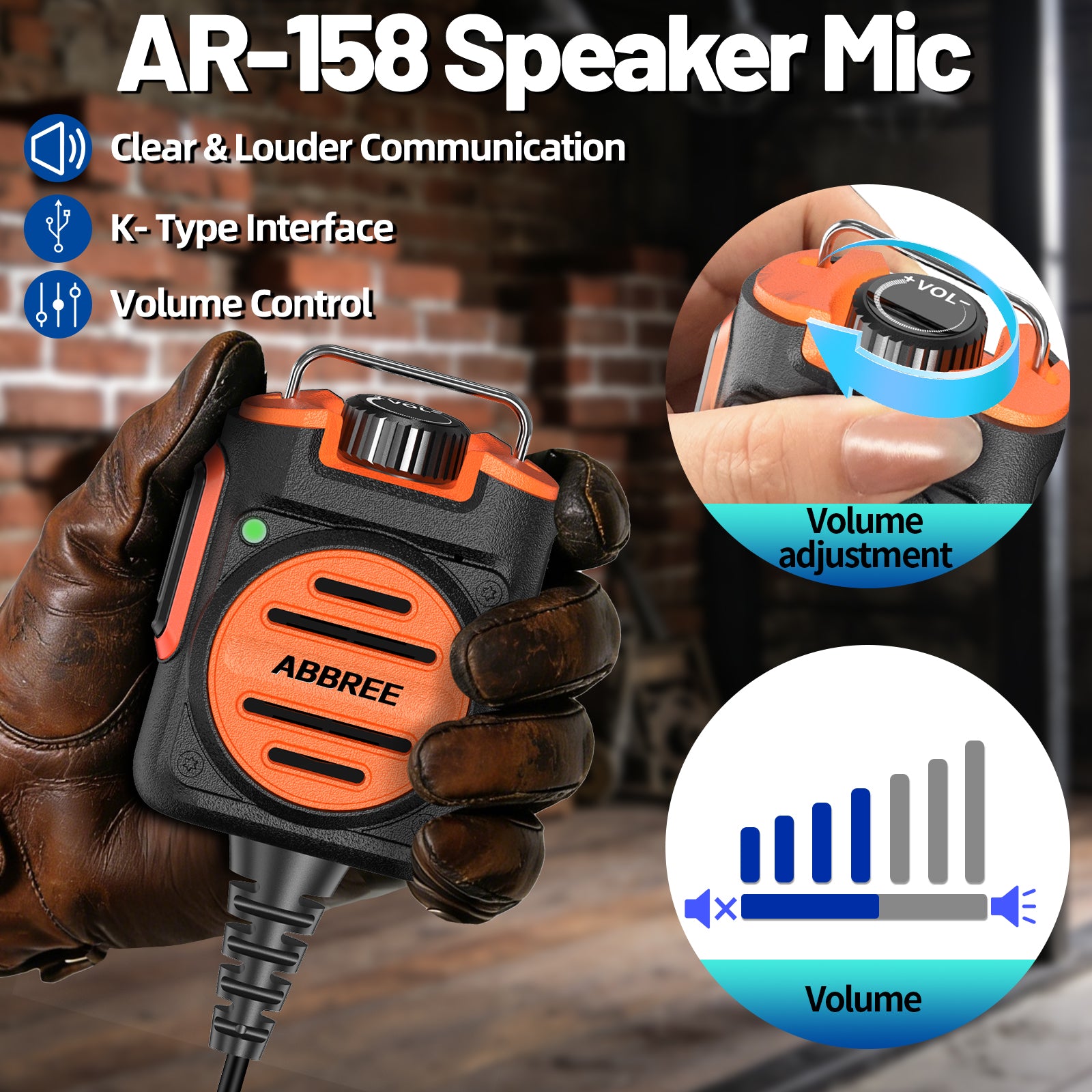 ABBREE AR-158 Rechargeable Microphone Speaker Mic Adjustable Volume Compatible With Baofeng UV-5R Mini UV-21 PRO UV-32 Ham Radio