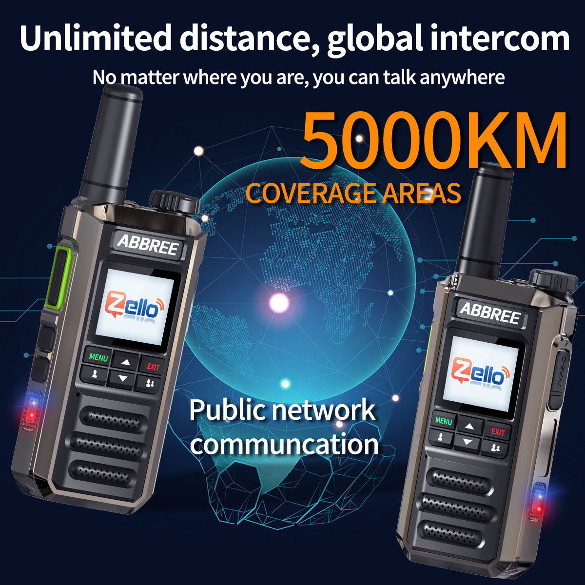 ABBREE GP-18 2G/3G/4G Zello Walkie Talkie Dual Sim Card Slots Global POC Android Bluetooth WIFI Unlimited Distance Network Radio