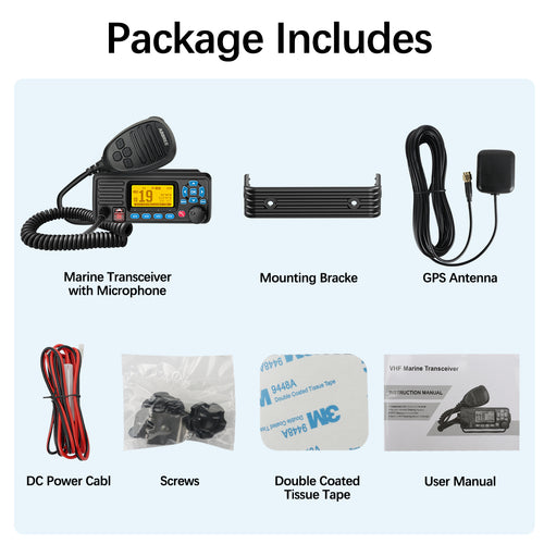 ABBREE AR-509MG Marine Radio VHF 25W with GPS Waterproof IP67 DCS Call USA/INT/CAN Marine Radio Channels Fixed Mount For Boats