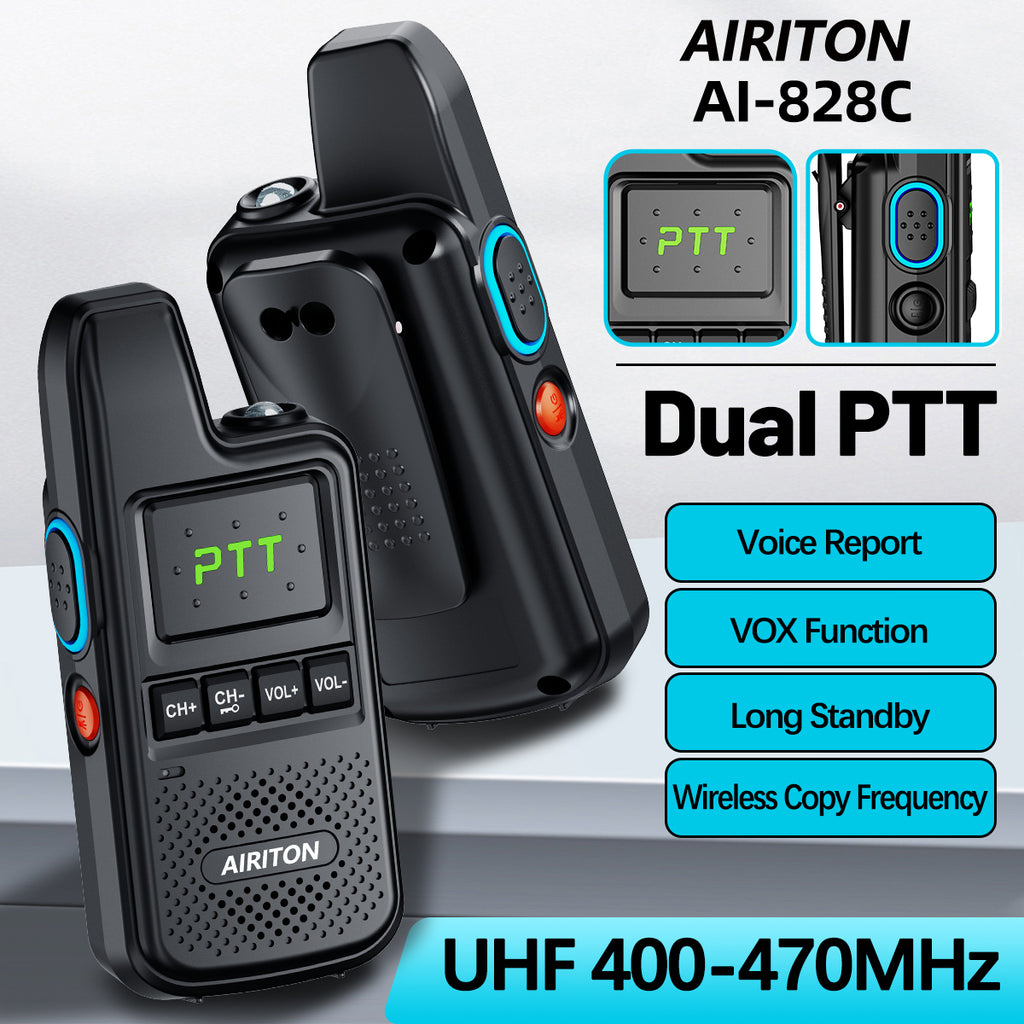 AIRITON AI-828C Mini Walkie Talkie Dual PTT Wireless Copy Frequency HD Sound Portable UHF 16 Channels Long Range Ham Radio