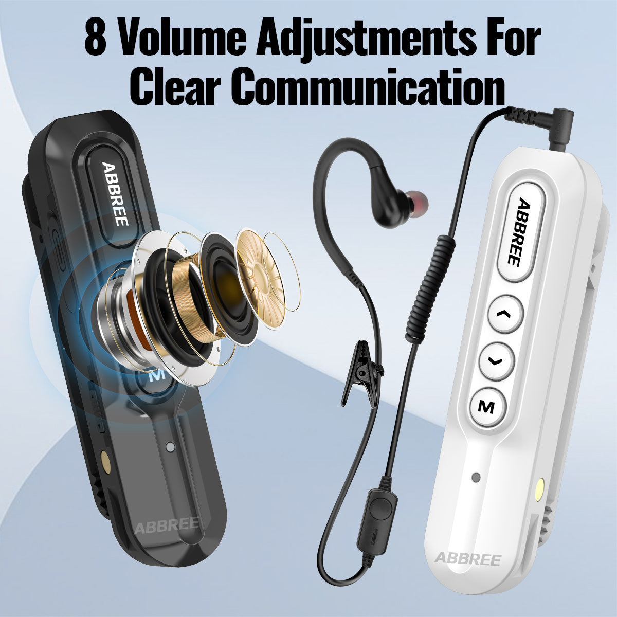 ABBREE AR-W5 Collar Clip Mini Walkie Talkie Wireless Copy Frequency 8 Volume Adjustment 20CH Type-C Chager UHF Handsfree Radio