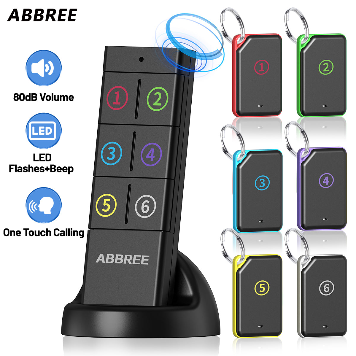 ABBREE KF-106 Wireless Key Finder RF Key Locator Pet Tracker Wallet Tracker Remote Control 1 RF Transmitter 6 Receiver
