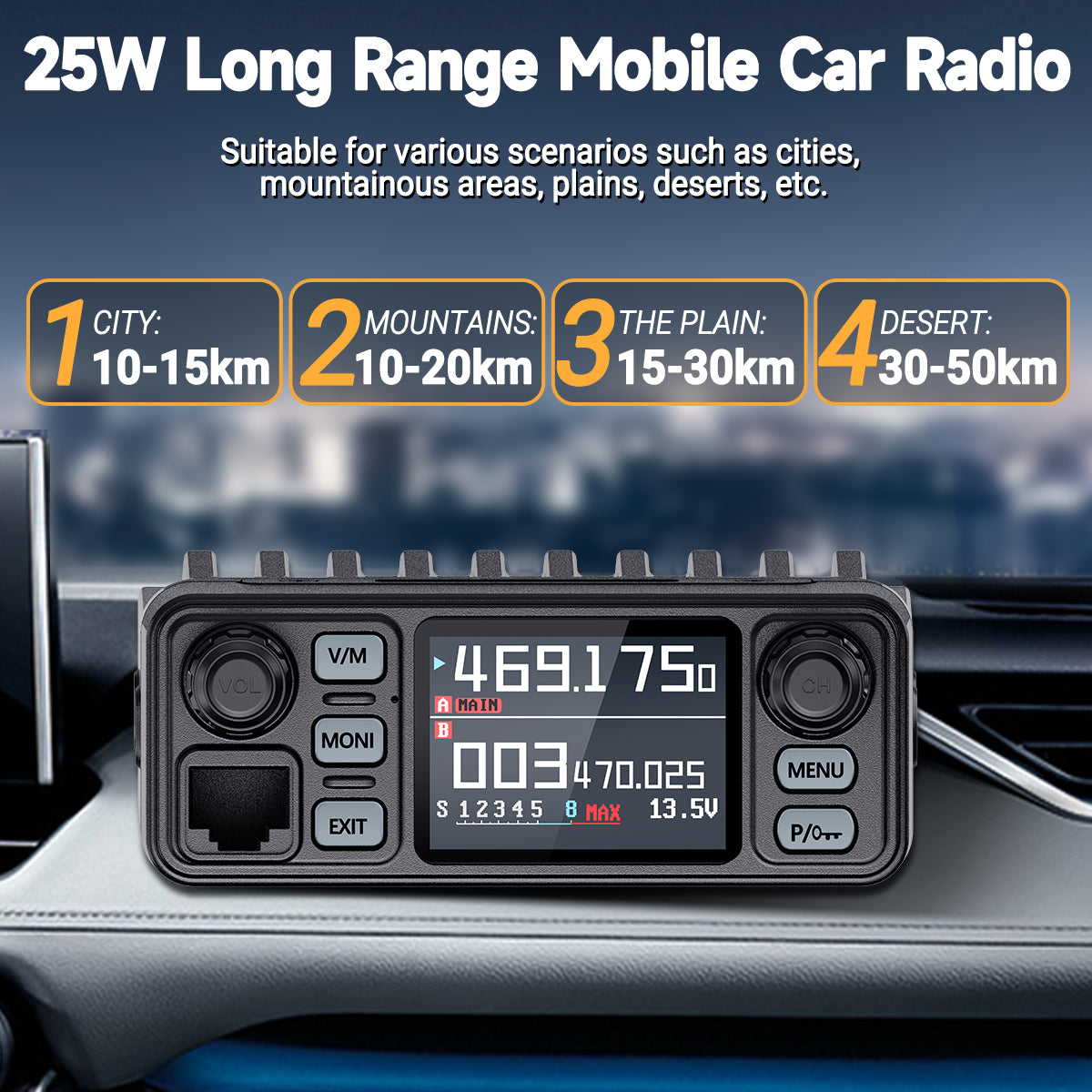 ABBREE AR-8118 GMRS Mobile Radio 25W Long Range GMRS Repeater Capable Base Two Way Radio NOAA Emergency 200 Channels with Cigar DC Adatper,VOX,Dual PTT,for Car Truck Off Road Overlanding Gear