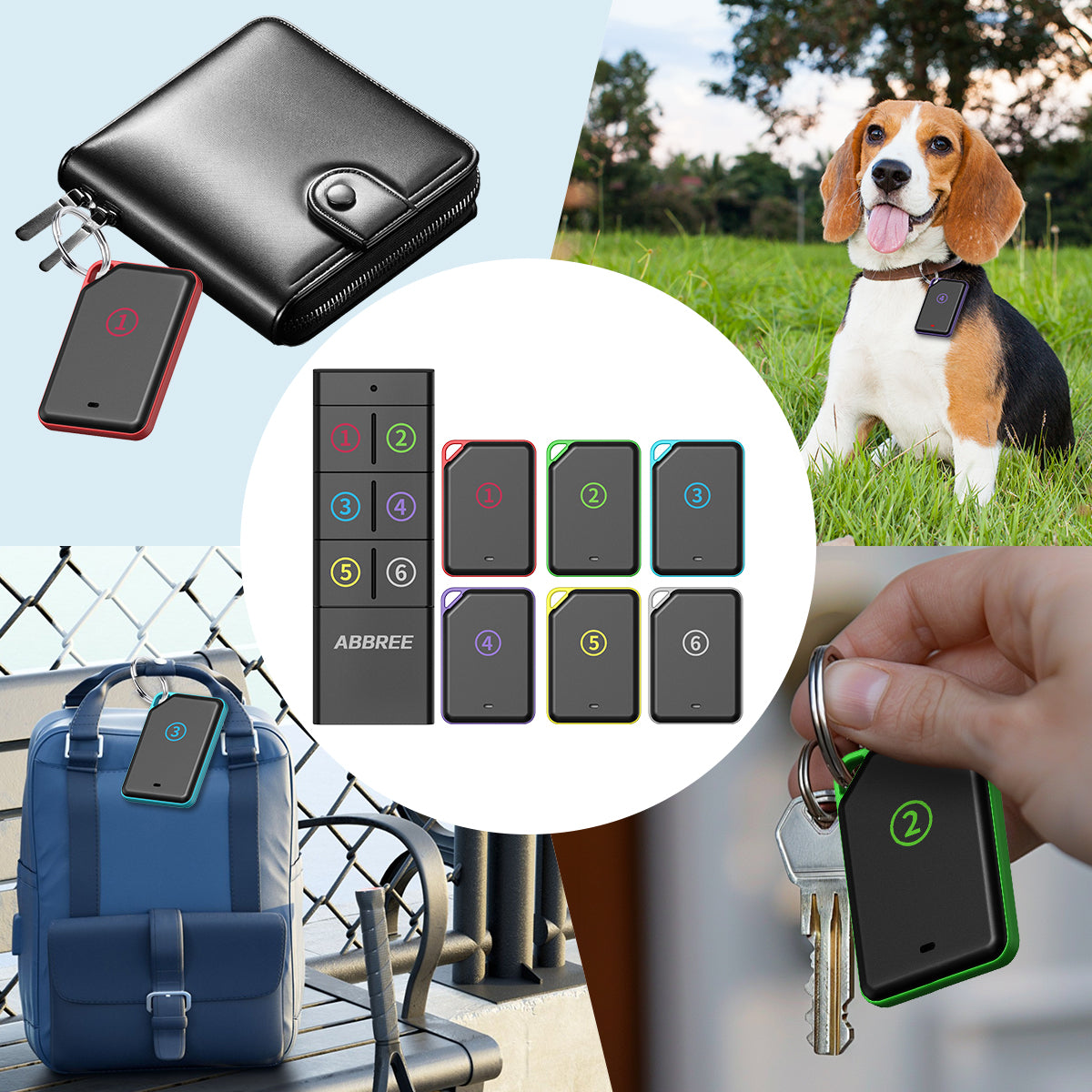 ABBREE KF-106 Wireless Key Finder RF Key Locator Pet Tracker Wallet Tracker Remote Control 1 RF Transmitter 6 Receiver