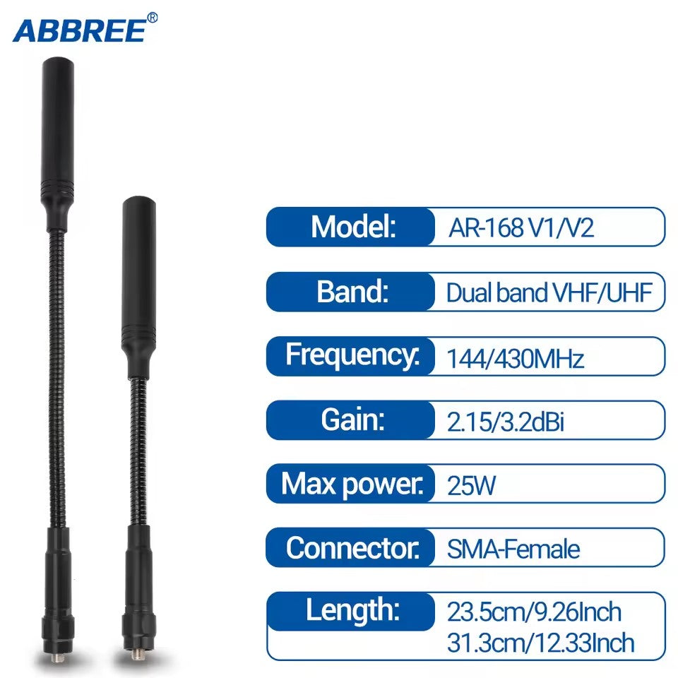 ABBREE Gooseneck Tactical Antenna AR-168 VHF UHF SMA-Female for BAOFENG UV-5R 5RH 13 17 21 PRO QUANSHEGN UV K5 (8) Plus