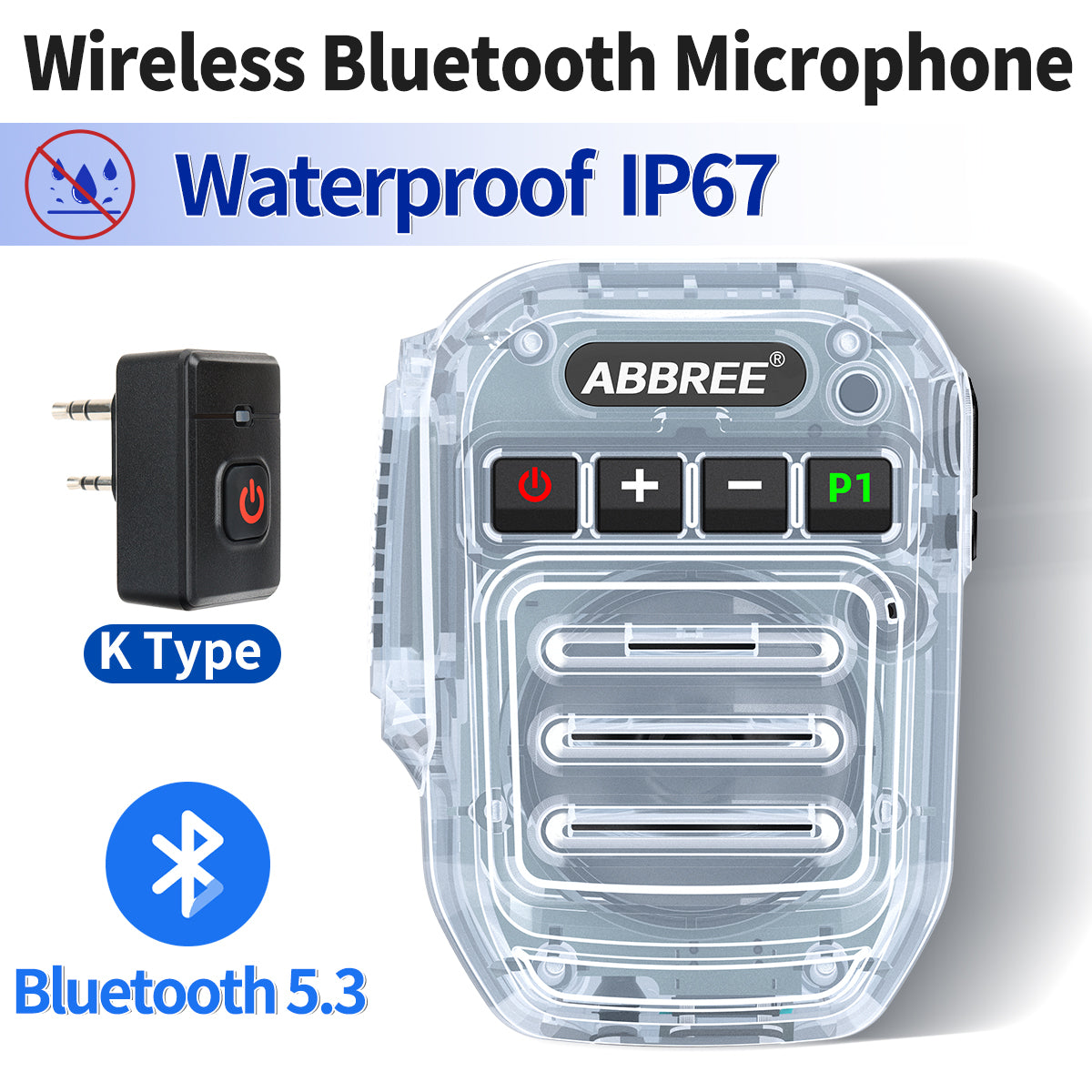 ABBREE Wireless Bluetooth Speaker Microphone Handheld Mic Type-C High Power Baofeng UV-5RH 21 Quansheng UV-K5(8) Walkie Talkie
