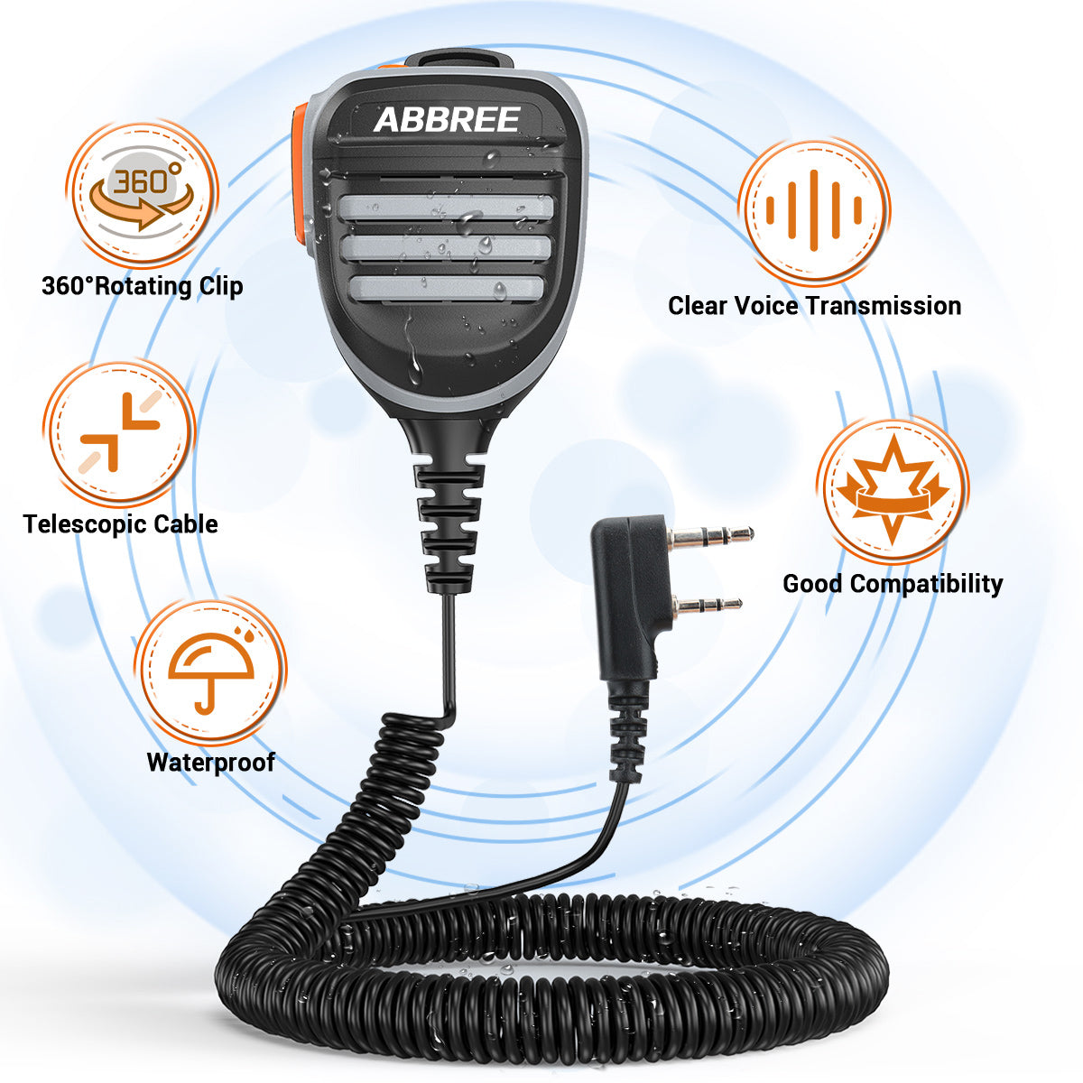 Abbree AR-780 PTT Remote Waterproof Speaker Mic Microphone for Two Way Radio Kenwood TYT Baofeng UV-5R 888S UV-82 Walkie Talkie