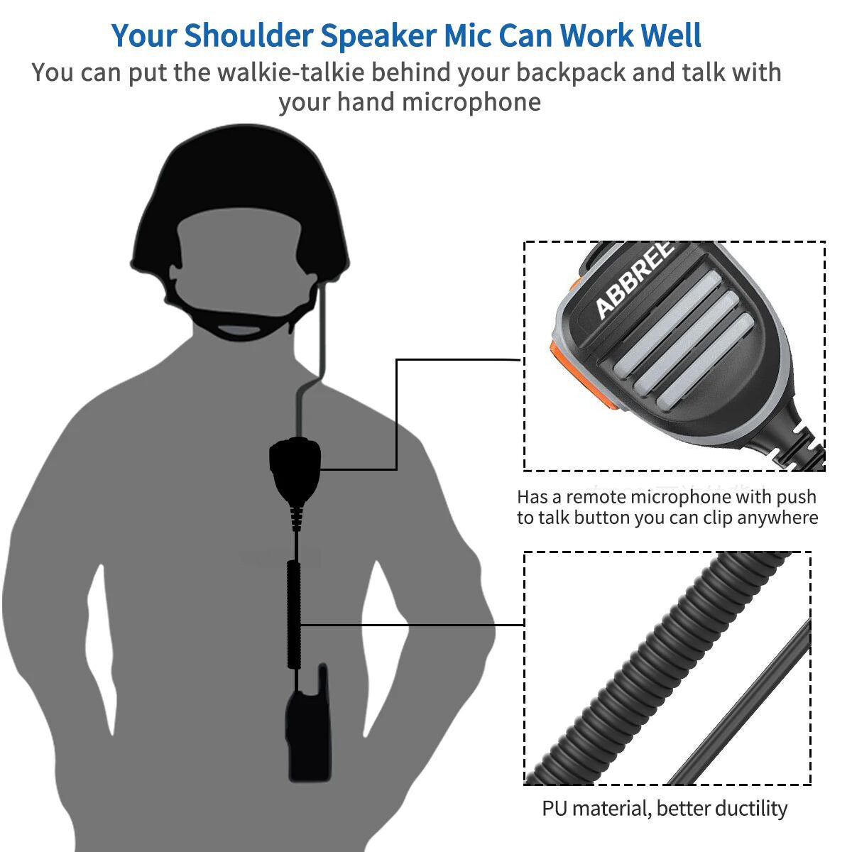 Abbree AR-780 PTT Remote Waterproof Speaker Mic Microphone for Two Way Radio Kenwood TYT Baofeng UV-5R 888S UV-82 Walkie Talkie