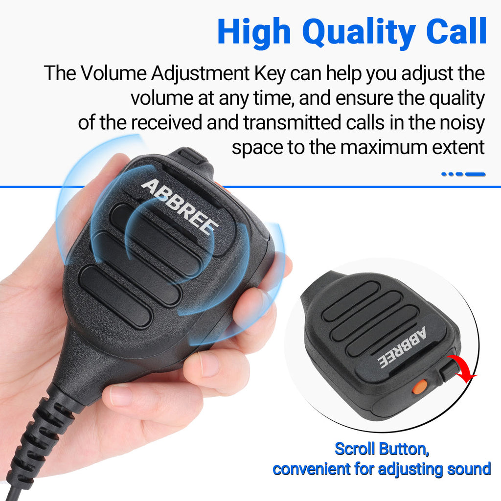 ABBREE AR-850 Speaker Mic Walkie Talkie Volume Adjustable IP54 Waterproof Compatible With Baofeng UV-5R UV-39 BF-888S Ham Radio