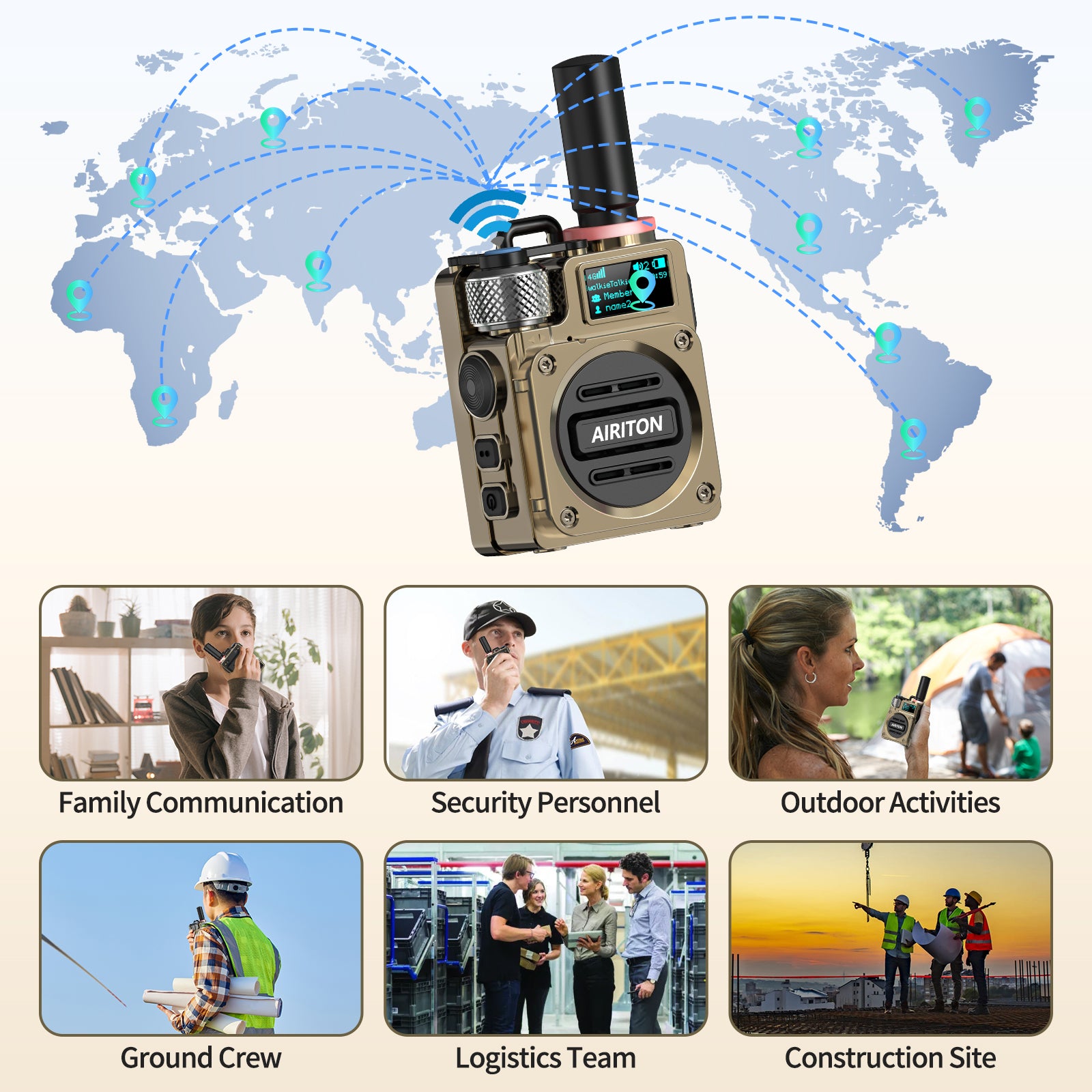 Walkie Talkies Airiton Radios Unlimited Range Nationwide 4G Long Distance 5000 Miles Handheld POC Two Way Radio AI-G7 Push to Talk Over Cellular Radio Long Range Walkie Talkie (2 with SIM Card)