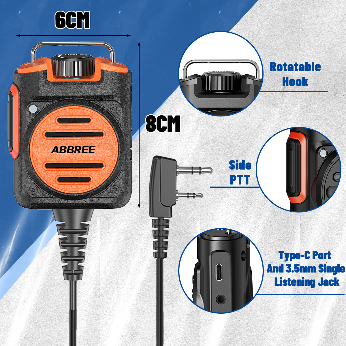 ABBREE AR-158 Rechargeable Microphone Speaker Mic Adjustable Volume Compatible With Baofeng UV-5R Mini UV-21 PRO UV-32 Ham Radio