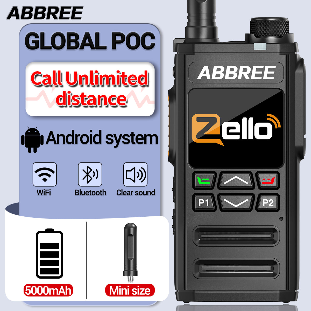 ABBREE GP-268 Network Walkie Talkie Zello Global POC Radio Wireless Unlimited distance SIM Card 4G Android Bluetooth Ham Radio