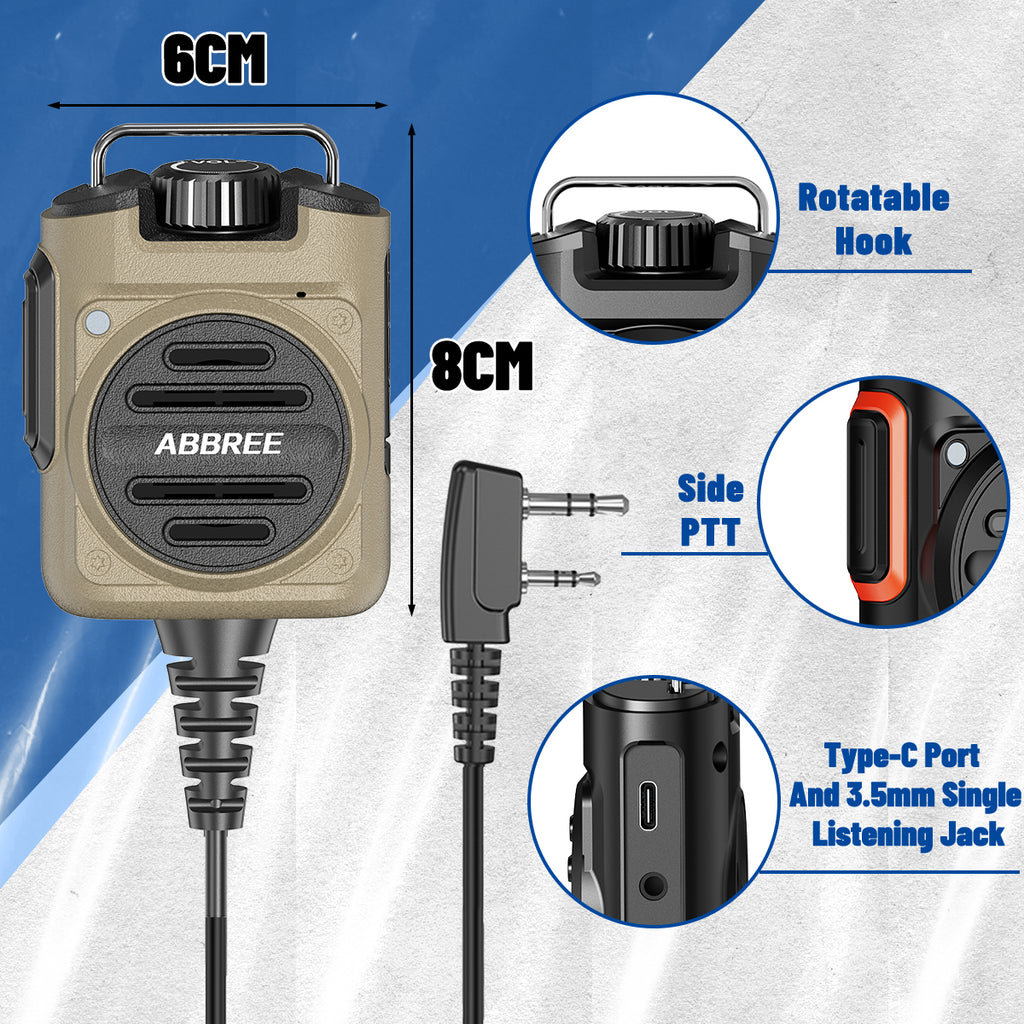ABBREE AR-158 2 Pin Rechargeable Microphone Mic Adjustable Loud Speaker For Baofeng UV-5R UV-5R Mini UV-21 PRO UV-32 Ham Radios