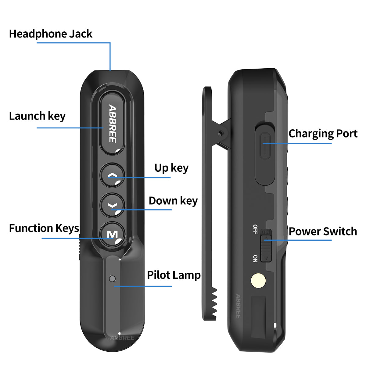ABBREE AR-W5 Collar Clip Mini Walkie Talkie Wireless Copy Frequency 8 Volume Adjustment 20CH Type-C Chager UHF Handsfree Radio
