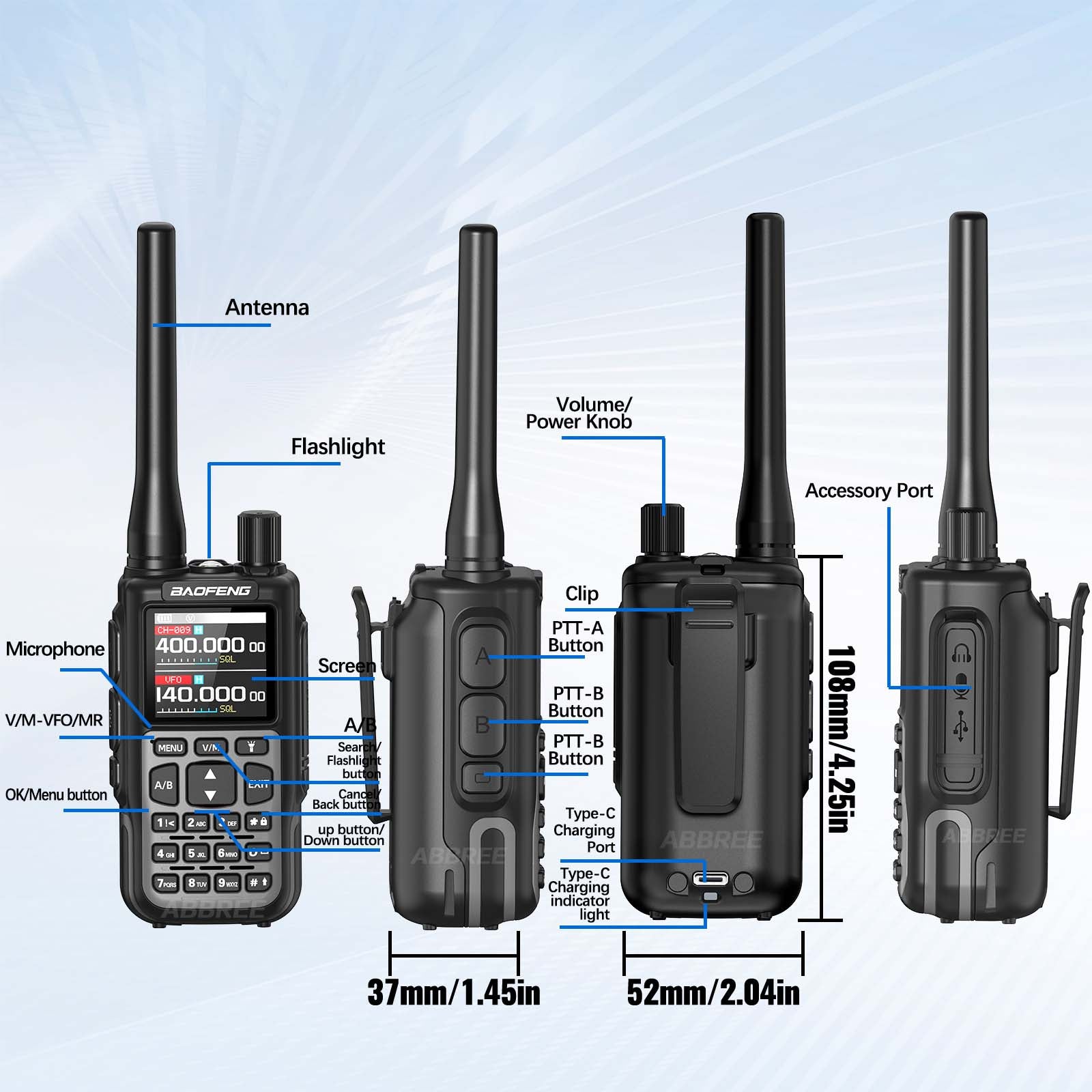 BAOFENG MINI 5 Walkie Talkie 2200mAh Battery APP Bluetooth Programming Long Range Dual PTT Newly Upgraded UV-5R MINI Ham Radio