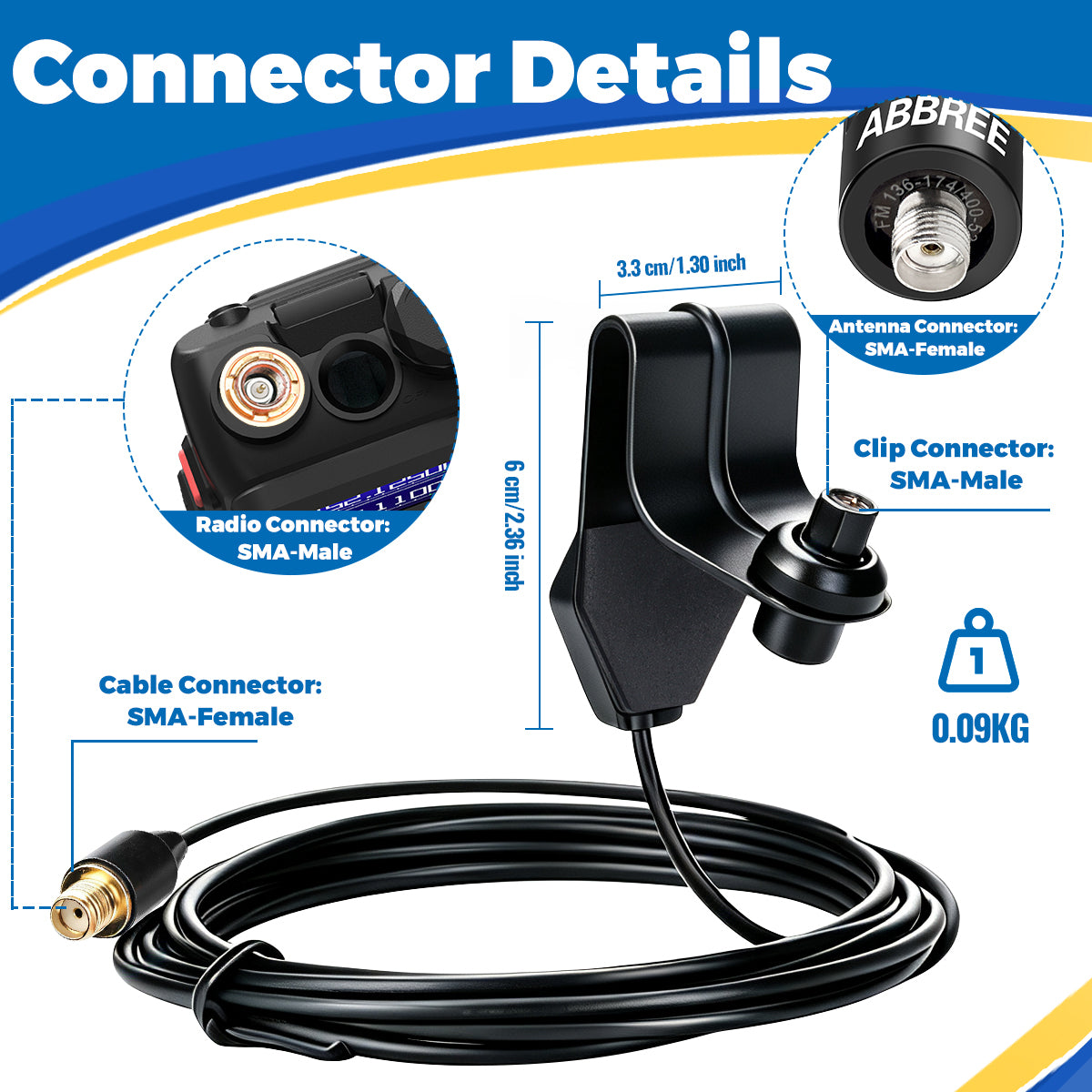 ABBREE Car Window Clip Antenna Mount with SMA Extension Cable