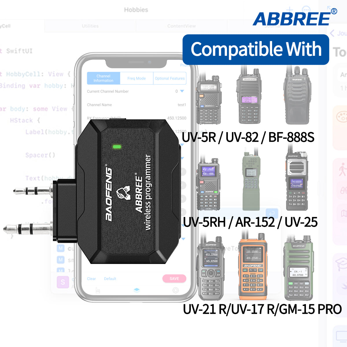 ABBREE Bluetooth Wireless Programmer for Walkie Talkie Plug & Play No Driver Issue Phone for UV5R BF888S Quansheng UVK5