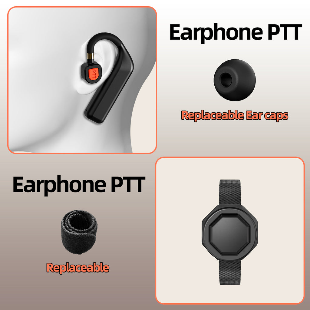ABBREE BT-E2 Walkie Talkie Wireless Headset 2.4G Earphone Noise Reduction 2 Pin for Baofeng Quansheng Two Way Radio
