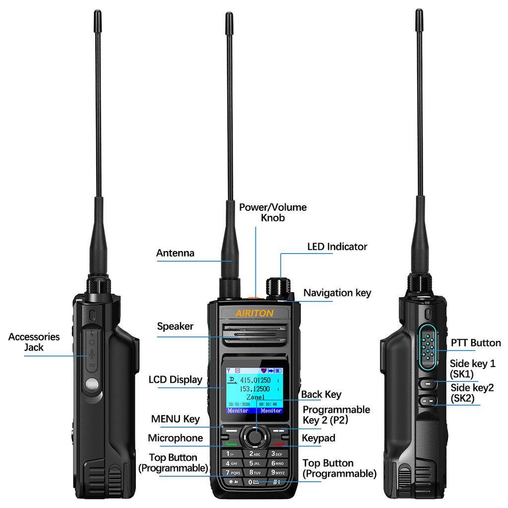 AIRITON DM-188 DMR Digital Analog Walkie Talkie 10W IP68 Waterproof AES256 SMS 3000mAh Dual Band Two Way Ham Radio DM1701 DM-32