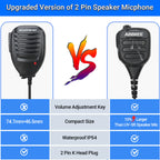 ABBREE AR-850 Speaker Mic Walkie Talkie Volume Adjustable IP54 Waterproof Compatible With Baofeng UV-5R UV-39 BF-888S Ham Radio