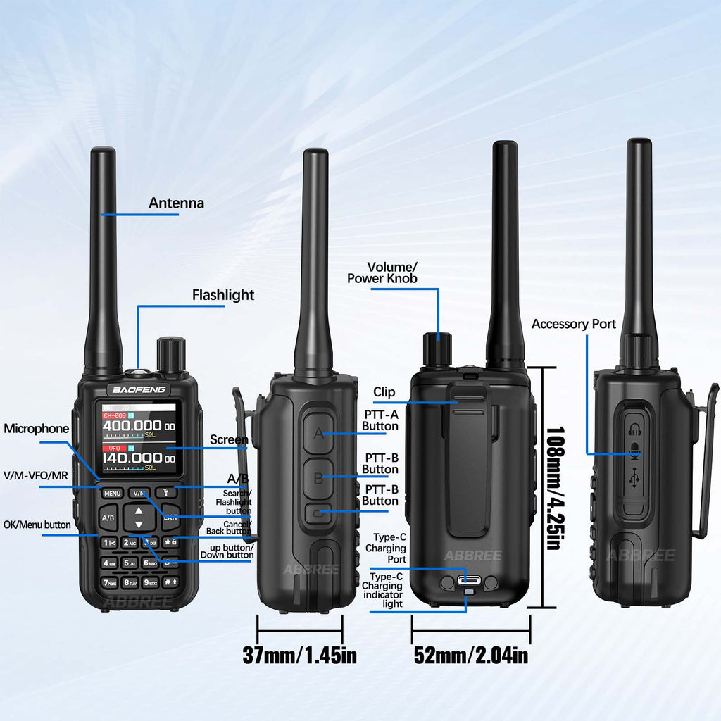 Baofeng Mini 5 Walkie Talkie Upgrade 5R Mini Bluetooth Programming Wireless Copy Frequency Full Band Type-C Long Range Ham Radio