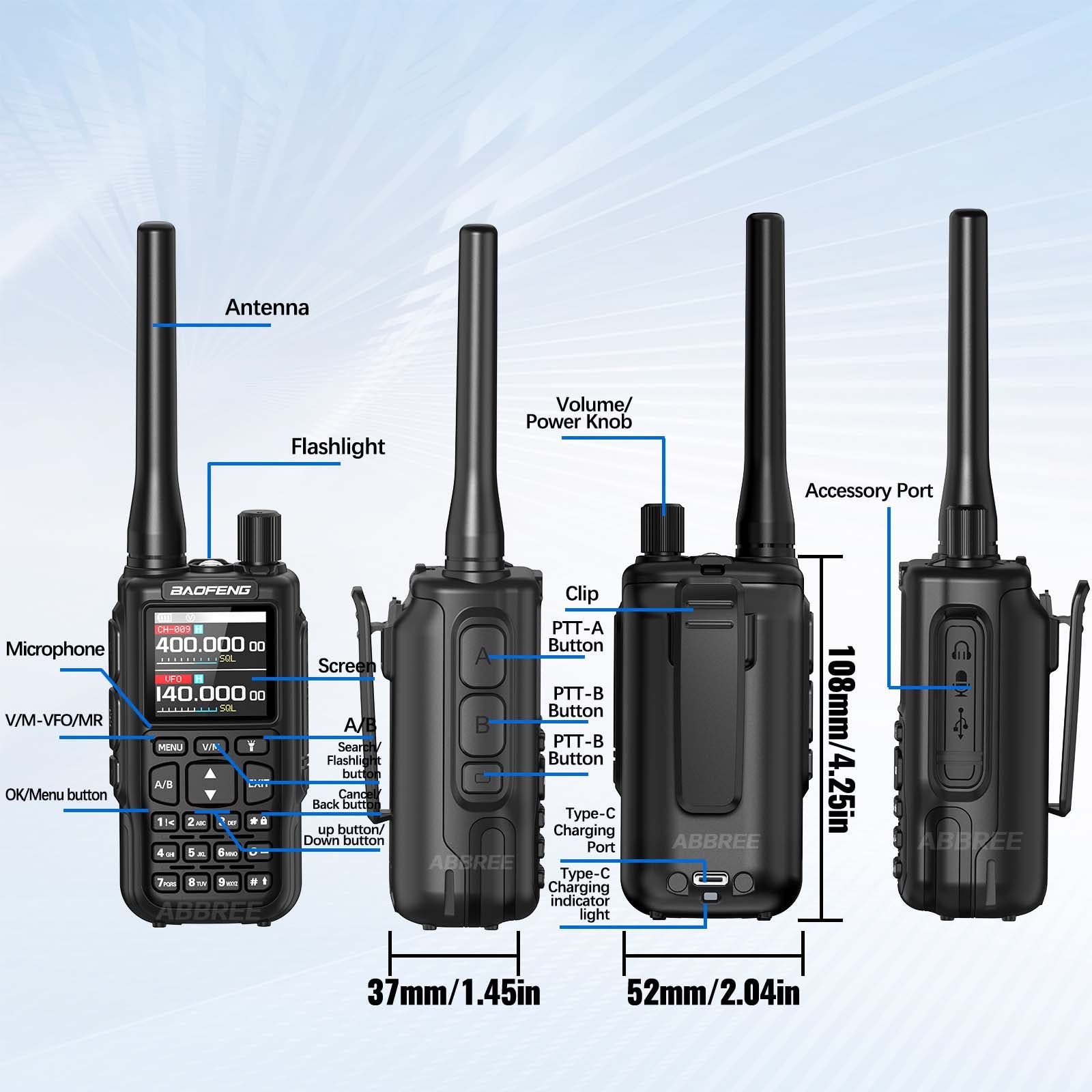 Baofeng Mini 5 Walkie Talkie Upgrade 5R Mini Bluetooth Programming Wireless Copy Frequency Full Band Type-C Long Range Ham Radio