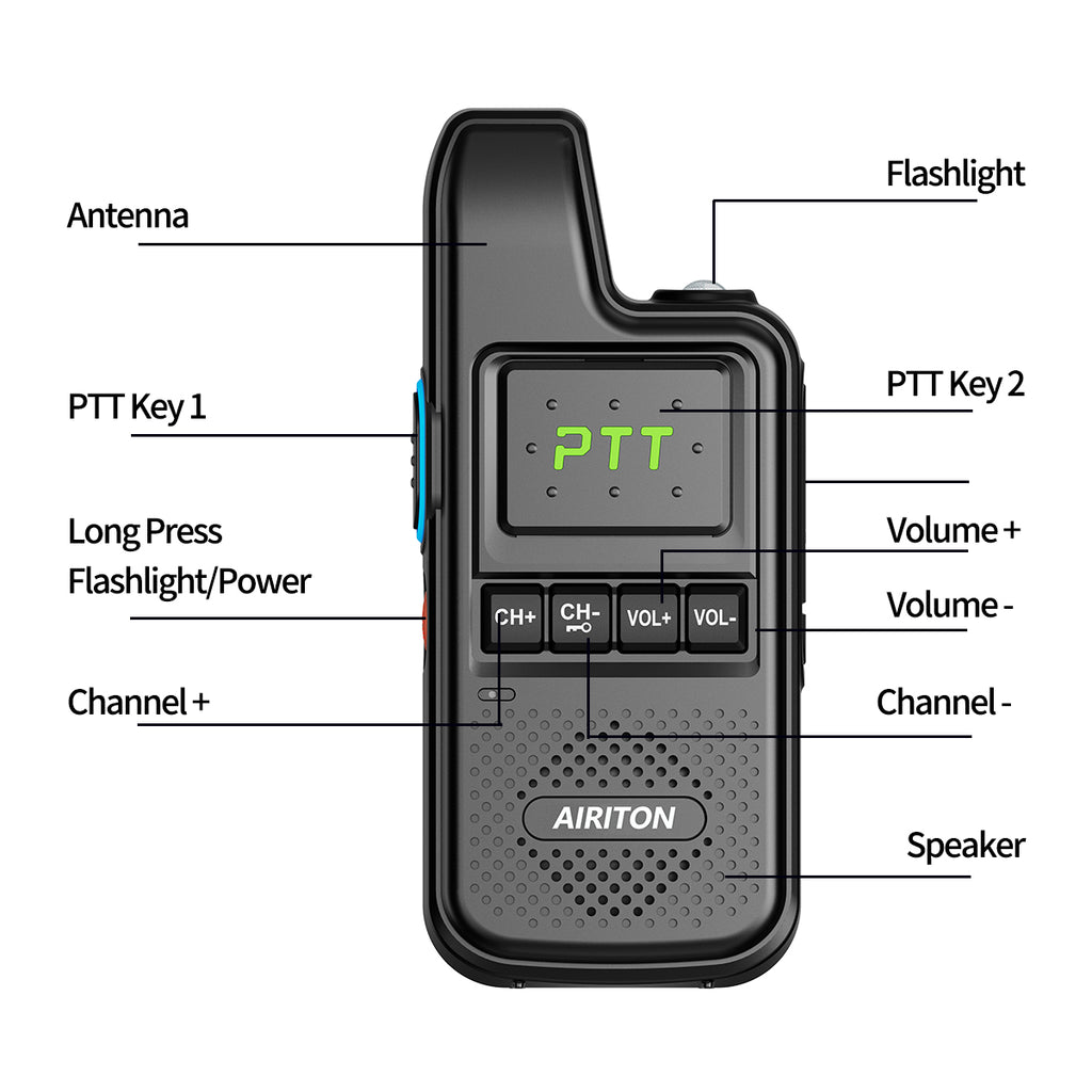 AIRITON AI-828C Mini Walkie Talkie Dual PTT Wireless Copy Frequency HD Sound Portable UHF 16 Channels Long Range Ham Radio