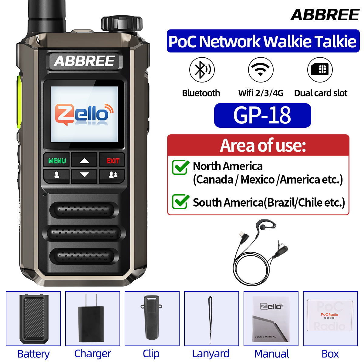 ABBREE GP-18 2G/3G/4G Zello Walkie Talkie Dual Sim Card Slots Global POC Android Bluetooth WIFI Unlimited Distance Network Radio