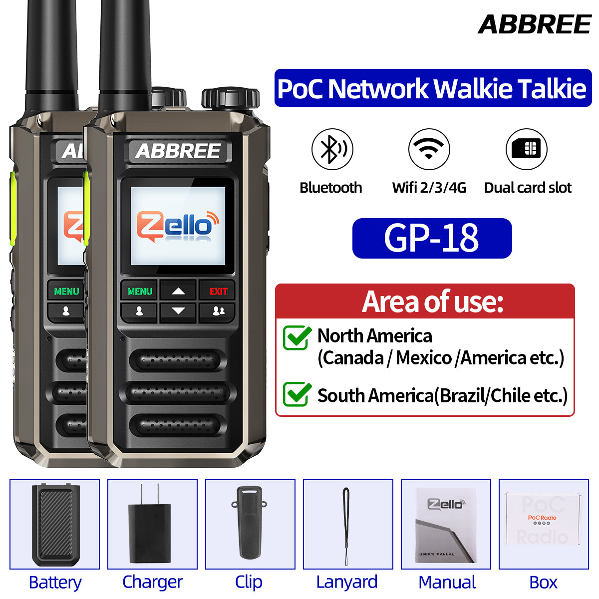 ABBREE GP-18 2G/3G/4G Zello Walkie Talkie Dual Sim Card Slots Global POC Android Bluetooth WIFI Unlimited Distance Network Radio