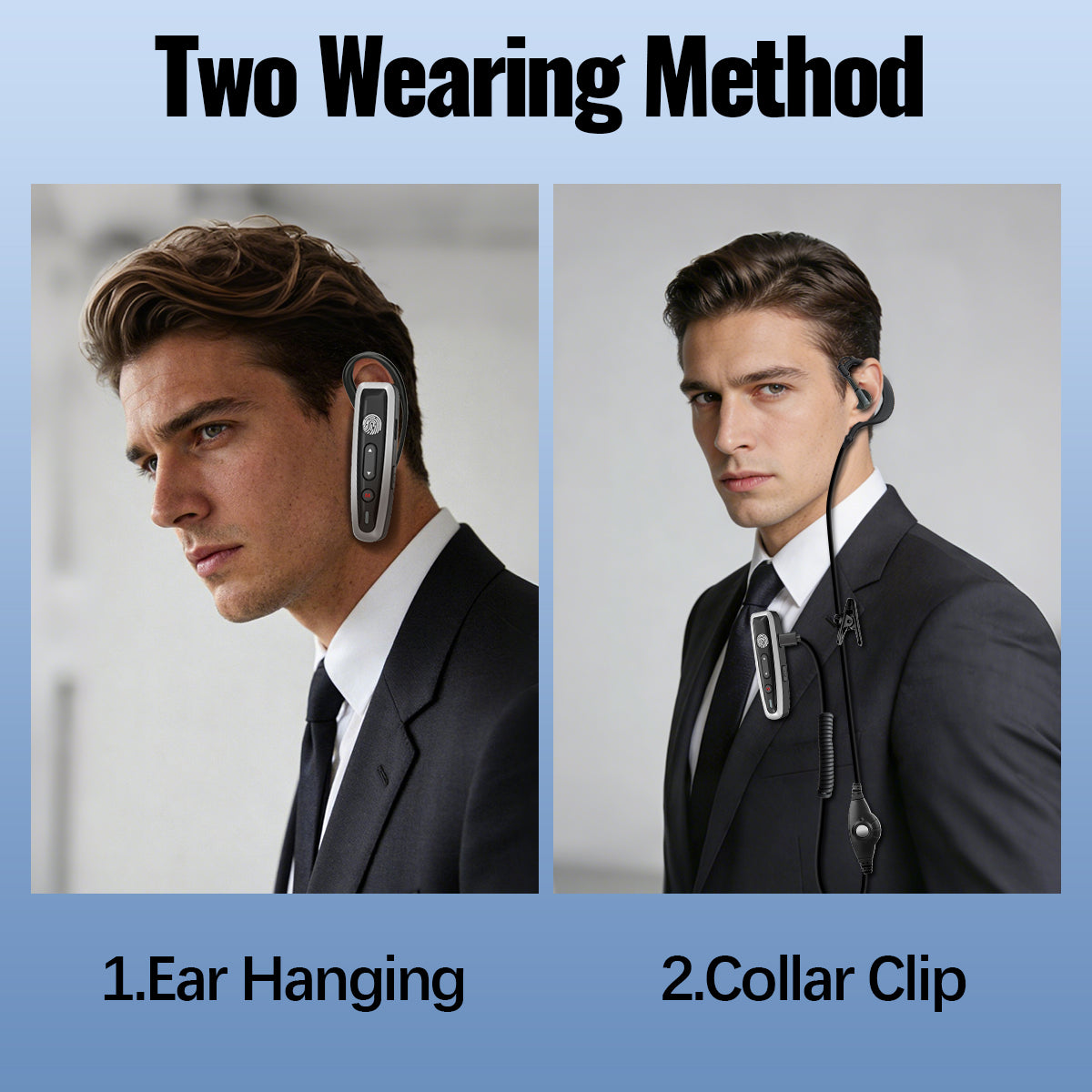 ABBREE AR-W6 Mini Walkie Talkie Collar Clip or Ear Hanging UHF Dual PTT Touch Talk Wireless Copy Frequency For Restaurant Hotel