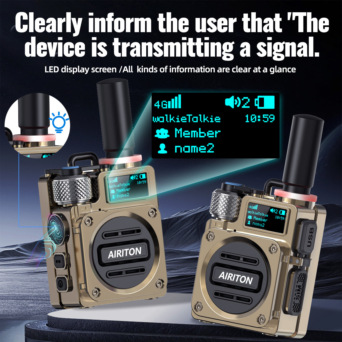 Walkie Talkies Airiton Radios Unlimited Range Nationwide 4G Long Distance 5000 Miles Handheld POC Two Way Radio AI-G7 Push to Talk Over Cellular Radio Long Range Walkie Talkie (2 with SIM Card)