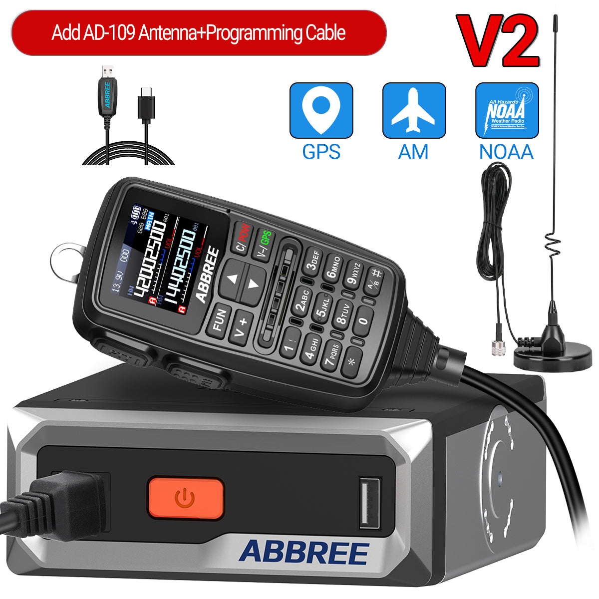 ABBREE AR-7600 V1 V2 Mini Mobile Radio Multi Band FM AM VHF UHF Wireless Copy Frequency Long Range V2 Add GPS With Speaker Mic