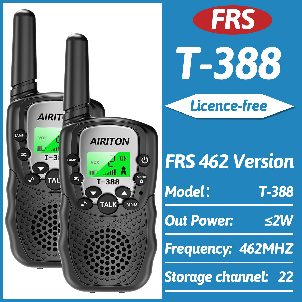 2PCS AIRITON T-388 Kids Walkie Talkie PMR/FRS Mini Handheld Transceiver Long Range Birthday Gifts for Outdoor Adventures Hiking