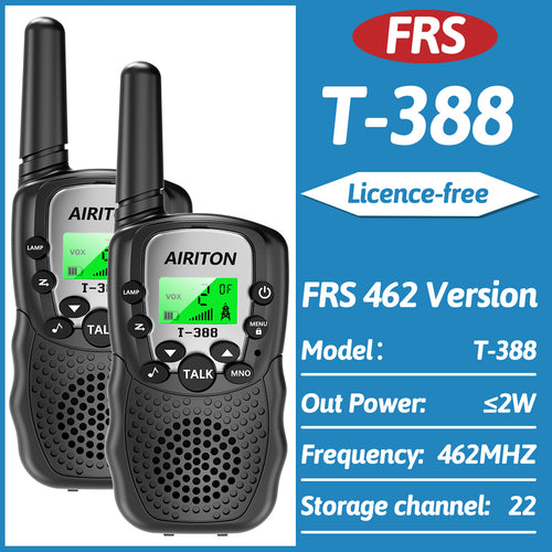 2PCS AIRITON T-388 Kids Walkie Talkie PMR/FRS Mini Handheld Transceiver Long Range Birthday Gifts for Outdoor Adventures Hiking