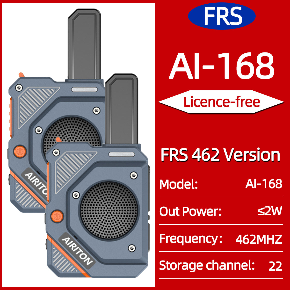 2PCS AIRITON AI-168 Mini Walkie Talkie Rechargable PMR/FRS Portable Long Range NOAA Type-C Charger for Trip Business Ham Radio