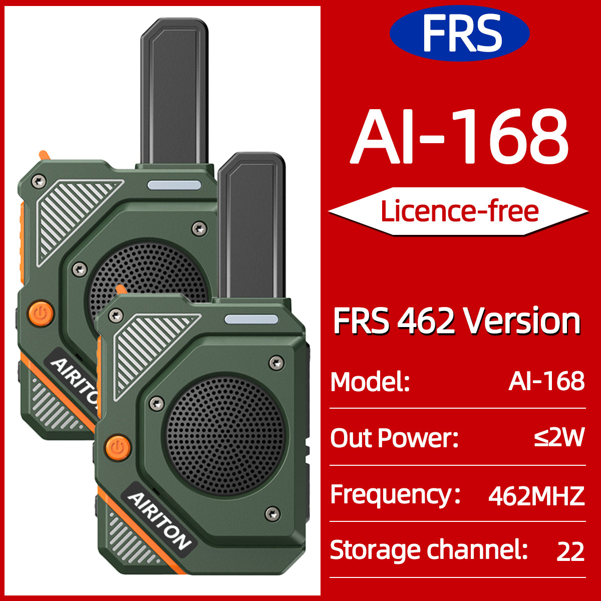 2PCS AIRITON AI-168 Mini Walkie Talkie Rechargable PMR/FRS Portable Long Range NOAA Type-C Charger for Trip Business Ham Radio