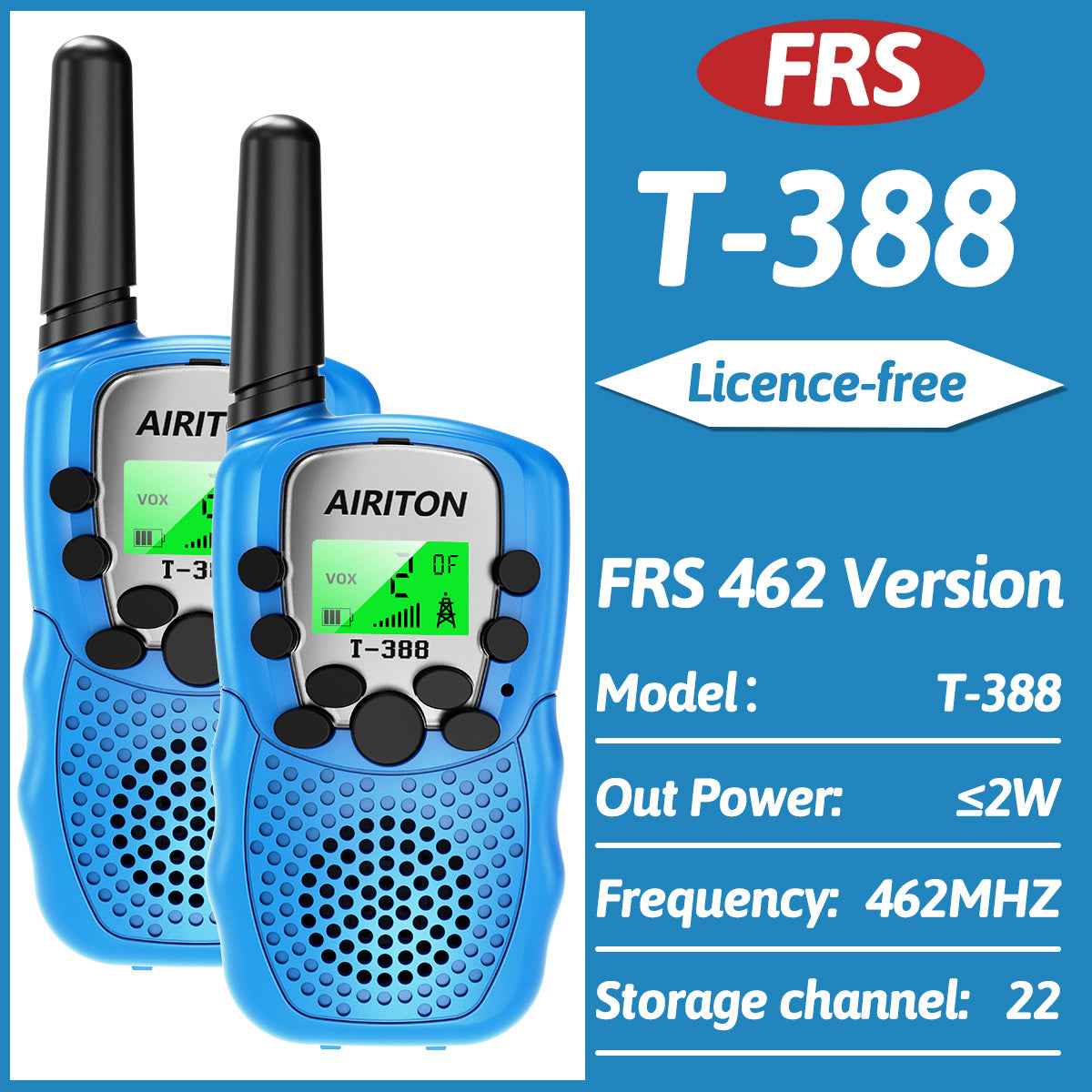 2PCS AIRITON T-388 Kids Walkie Talkie PMR/FRS Mini Handheld Transceiver Long Range Birthday Gifts for Outdoor Adventures Hiking