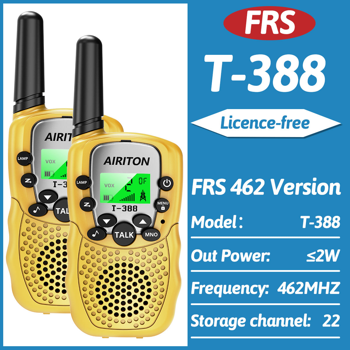 2PCS AIRITON T-388 Kids Walkie Talkie PMR/FRS Mini Handheld Transceiver Long Range Birthday Gifts for Outdoor Adventures Hiking