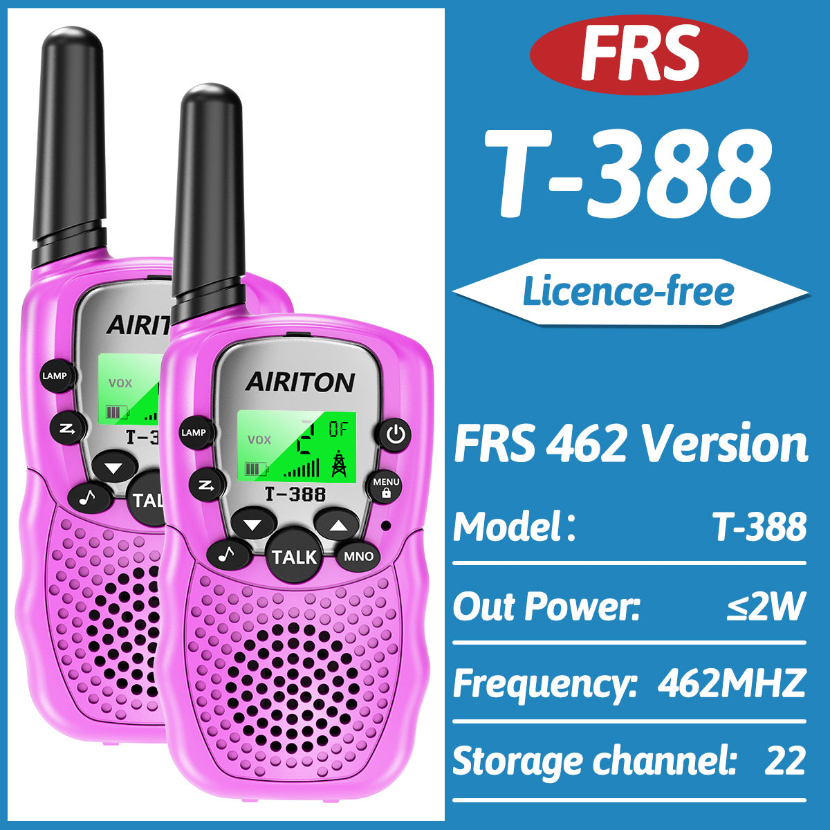 2PCS AIRITON T-388 Kids Walkie Talkie PMR/FRS Mini Handheld Transceiver Long Range Birthday Gifts for Outdoor Adventures Hiking